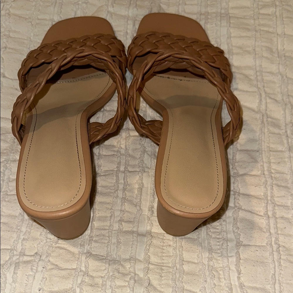 Braided Tan Women's Heeled Sandals - Picture 4 of 6